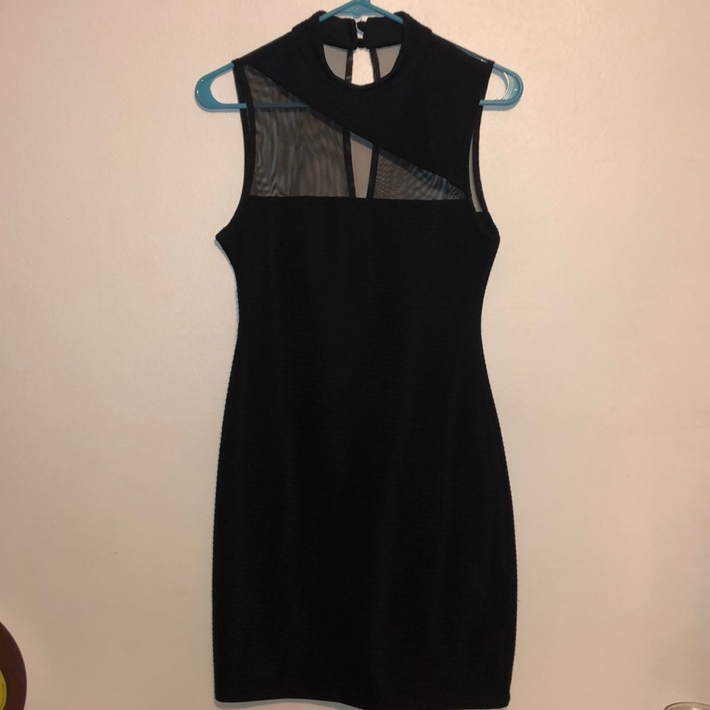 black ribbed and mesh dress